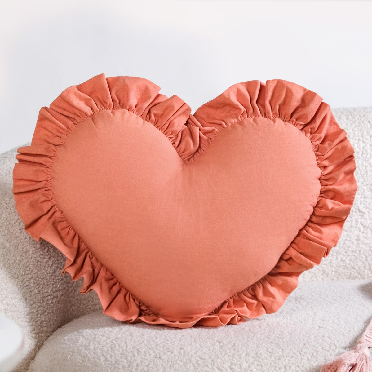Frilly Heart Cotton Cushion Dusty Pink 43x38cm Nestasia