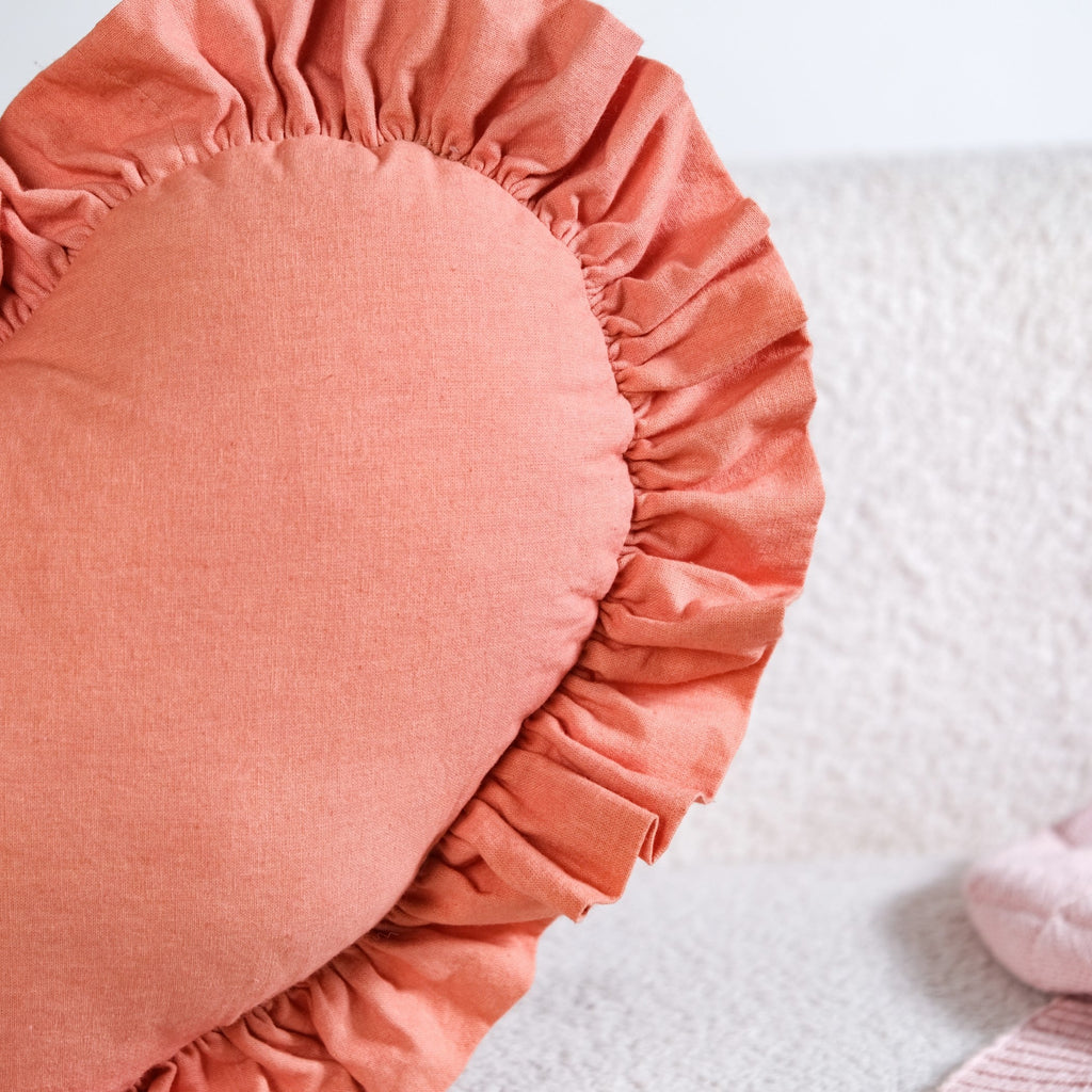 Frilly Heart Cotton Cushion Dusty Pink 43x38cm Nestasia