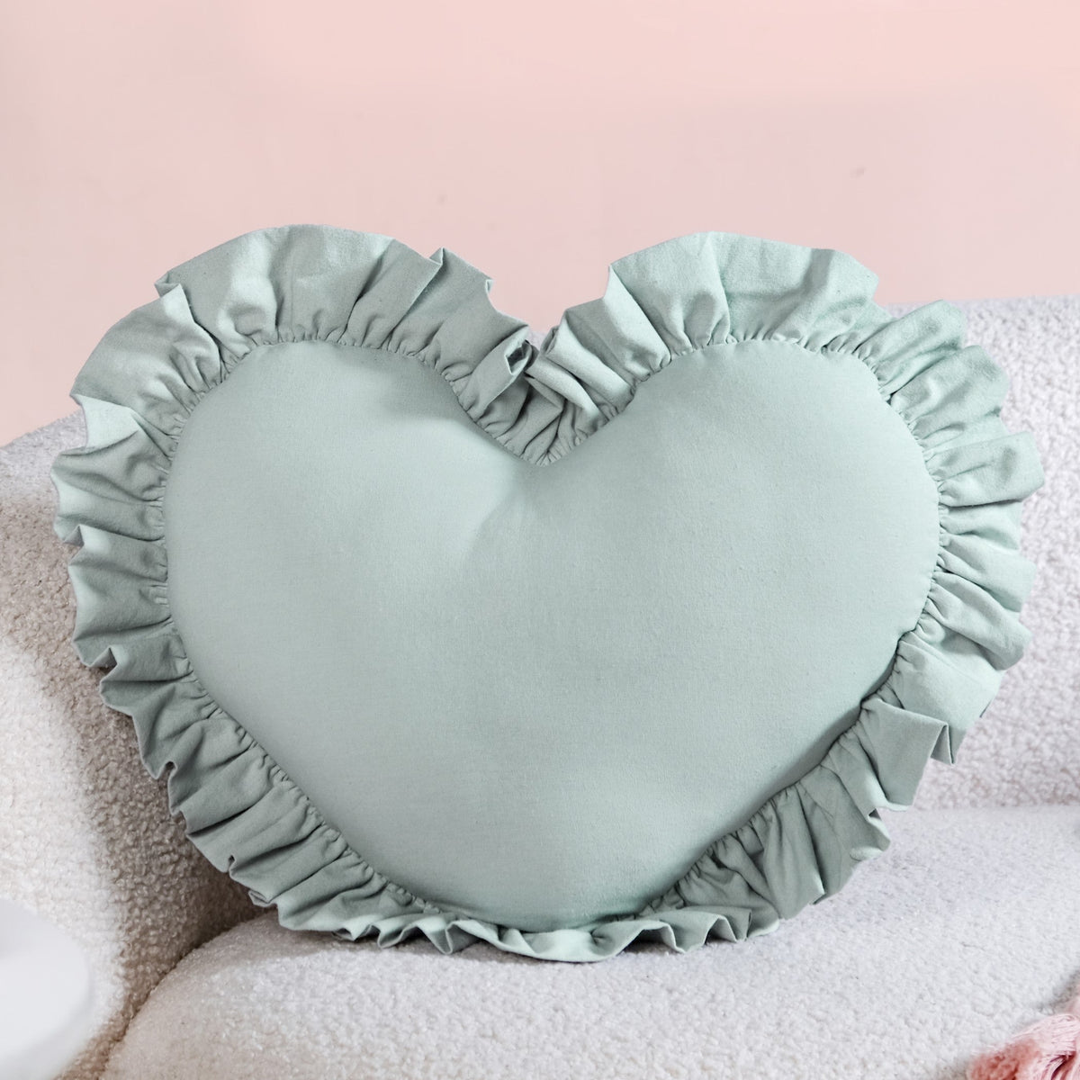 Frilly Heart Cotton Cushion Mint Green 43x38cm Nestasia