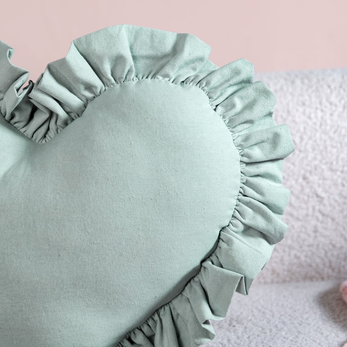 Frilly Heart Cotton Cushion Mint Green 43x38cm Nestasia
