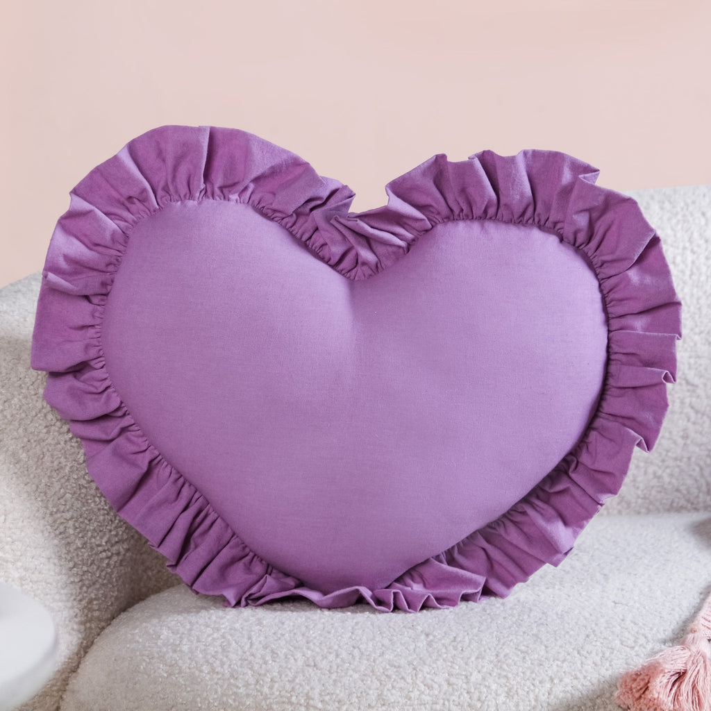 Frilly Heart Cotton Cushion Purple 43x38cm Nestasia
