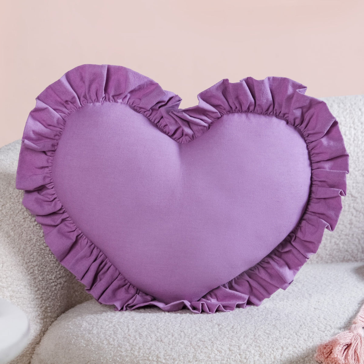 Frilly Heart Cotton Cushion Purple 43x38cm Nestasia