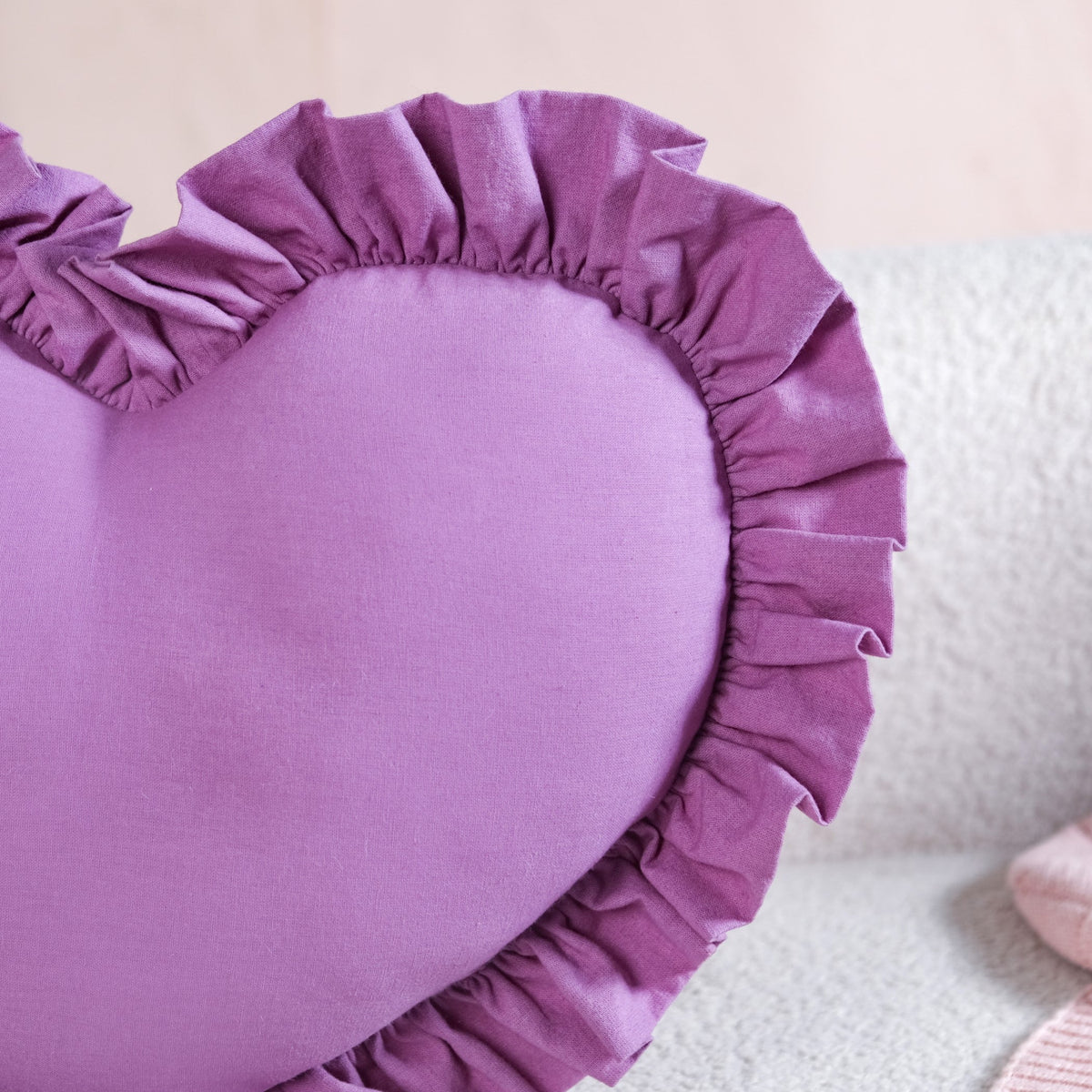 Frilly Heart Cotton Cushion Purple 43x38cm Nestasia