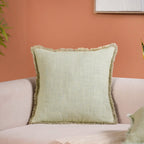 Fringe Cotton Cushion Cover Set Of 2 Green Nestasia