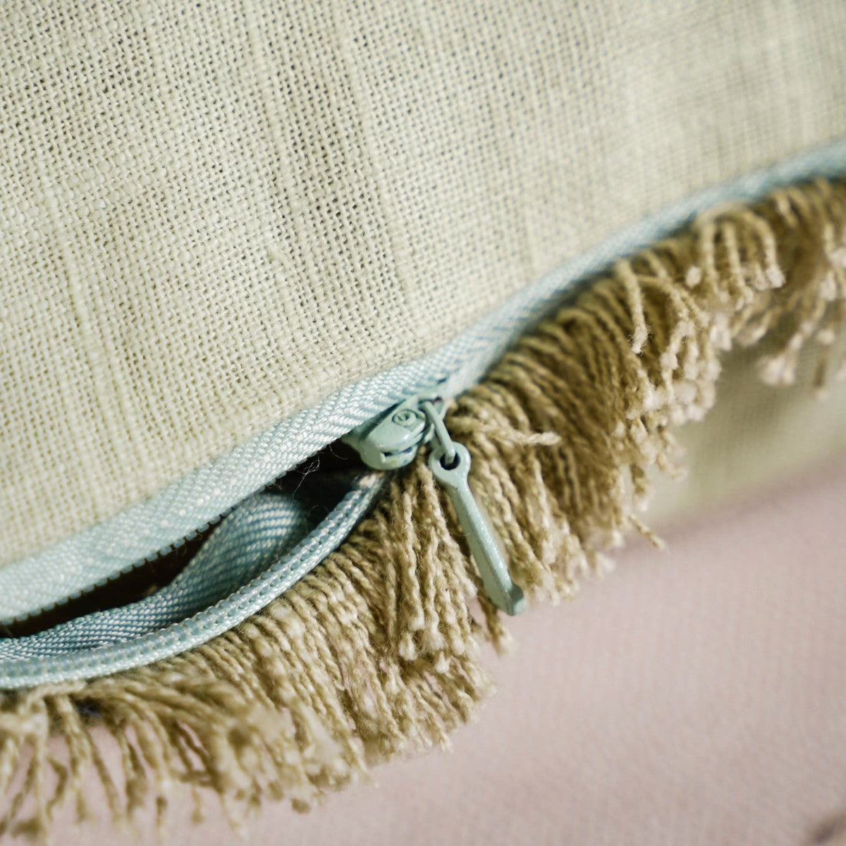 Fringe Cotton Cushion Cover Set Of 2 Green Nestasia