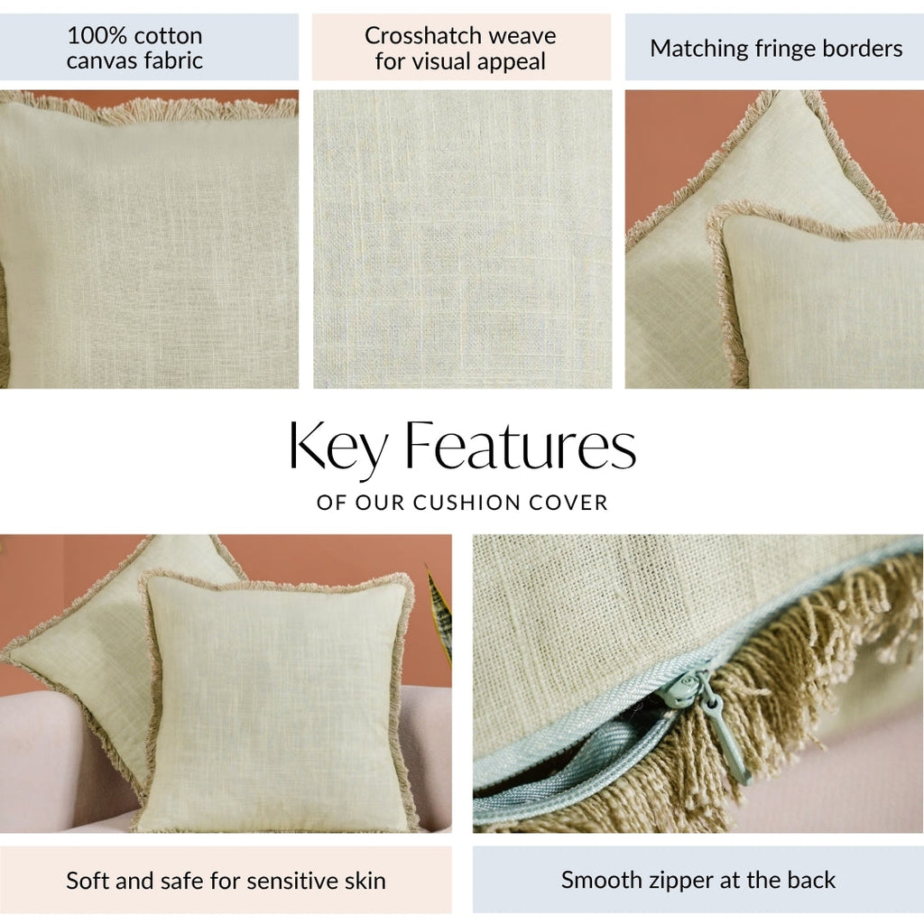 Fringe Cotton Cushion Cover Set Of 2 Green Nestasia