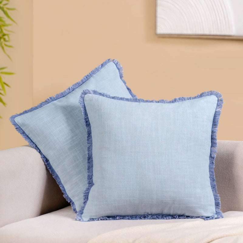 Fringe Cushion Cover Set Of 2 Blue Nestasia