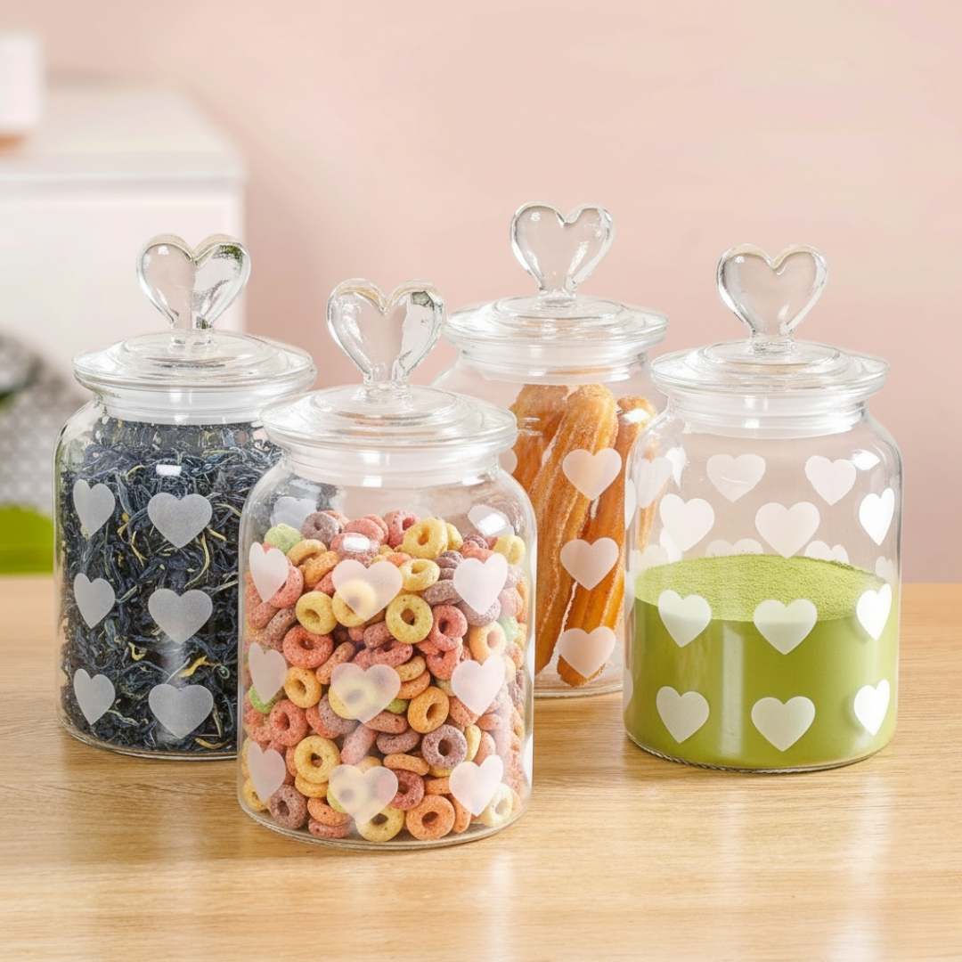 Glass Heart Knob Jar Set Of 4 1000ml Nestasia