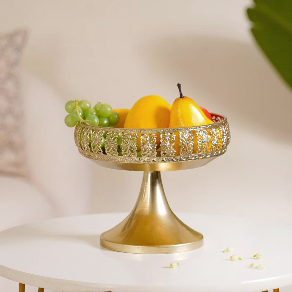 Decorative Fruit Bowl With Stand Gold Large Nestasia
