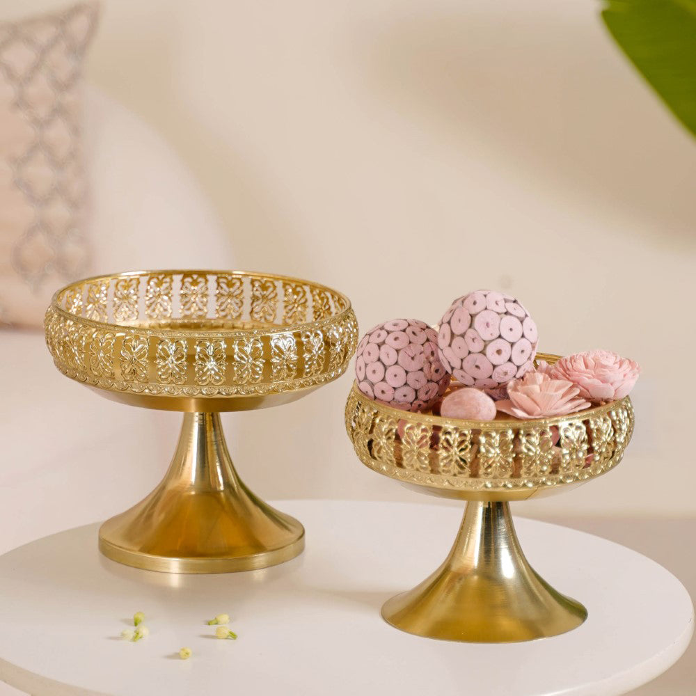Decorative Fruit Bowl With Stand Gold Large Nestasia