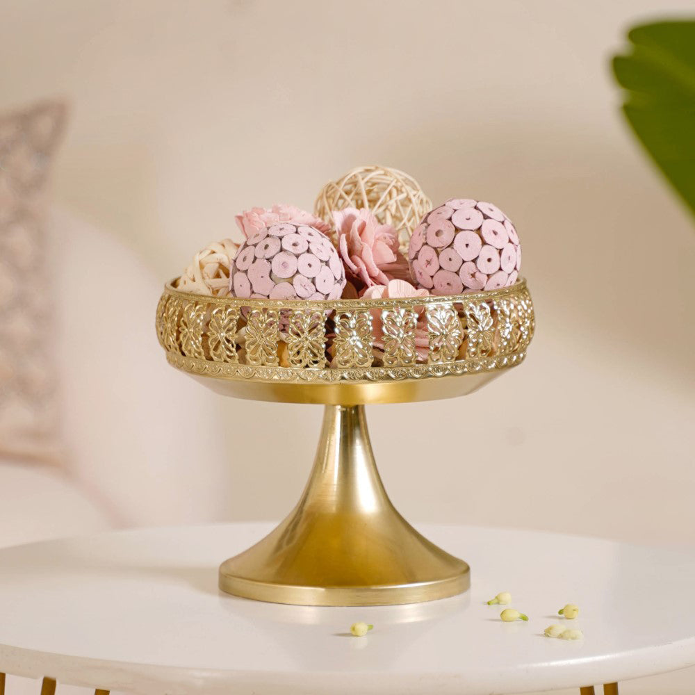 Decorative Fruit Bowl With Stand Gold Large Nestasia