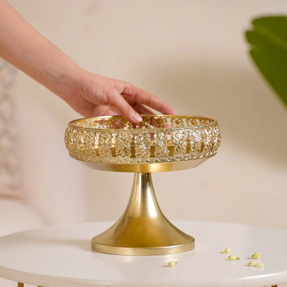 Decorative Fruit Bowl With Stand Gold Large Nestasia