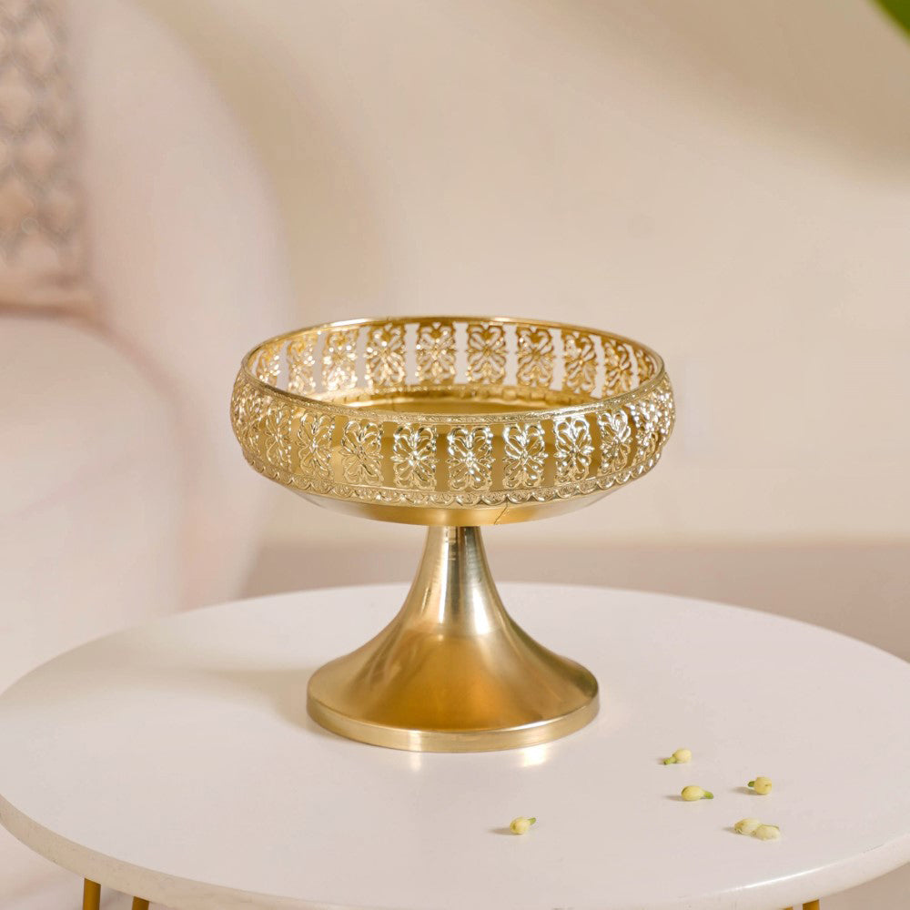 Decorative Fruit Bowl With Stand Gold Large Nestasia