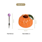 Orange Fruit Fork Set With Ceramic Holder Set Of 7 Nestasia