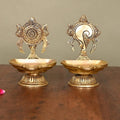 Brass Shankh And Chakra Diya Set (5.5 Inch) Vedansh Craft