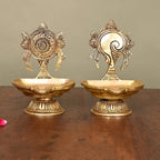 Brass Shankh And Chakra Diya Set (5.5 Inch) Vedansh Craft