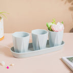 Ternion Textured Planter Set Of 3 With Plate Blue Grey Nestasia
