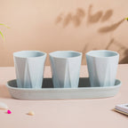 Ternion Textured Planter Set Of 3 With Plate Blue Grey Nestasia