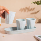 Ternion Textured Planter Set Of 3 With Plate Blue Grey Nestasia