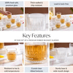 Set Of 6 Premium Ribbed Whiskey Glasses 220ml Nestasia