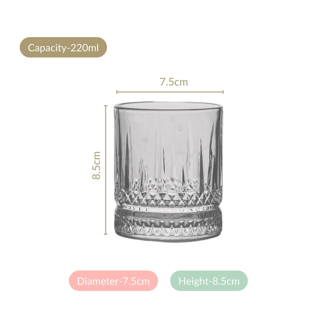 Set Of 6 Premium Ribbed Whiskey Glasses 220ml Nestasia