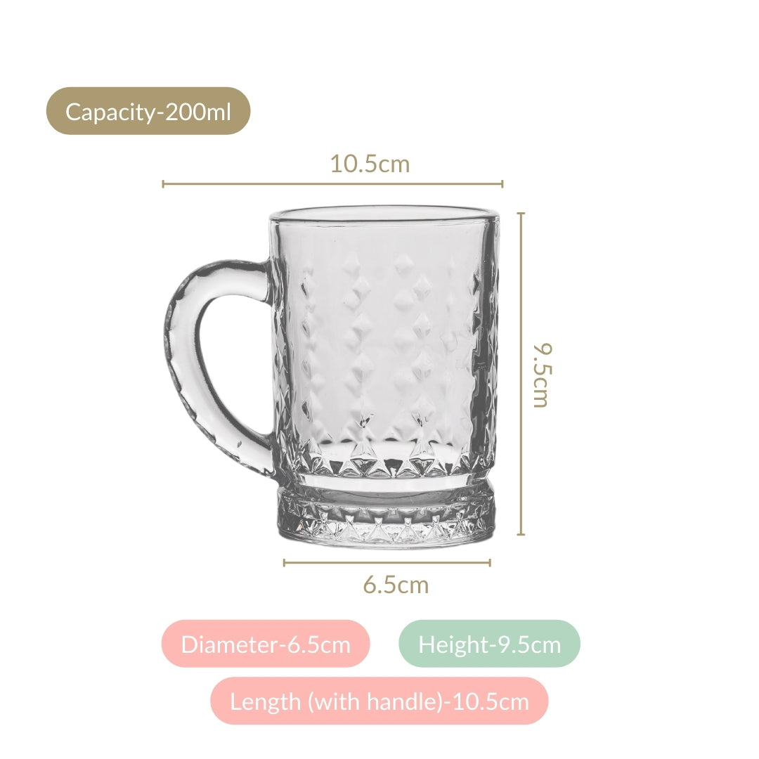 Diamond Embossed Glass Cup Set Of 6 200ml Nestasia