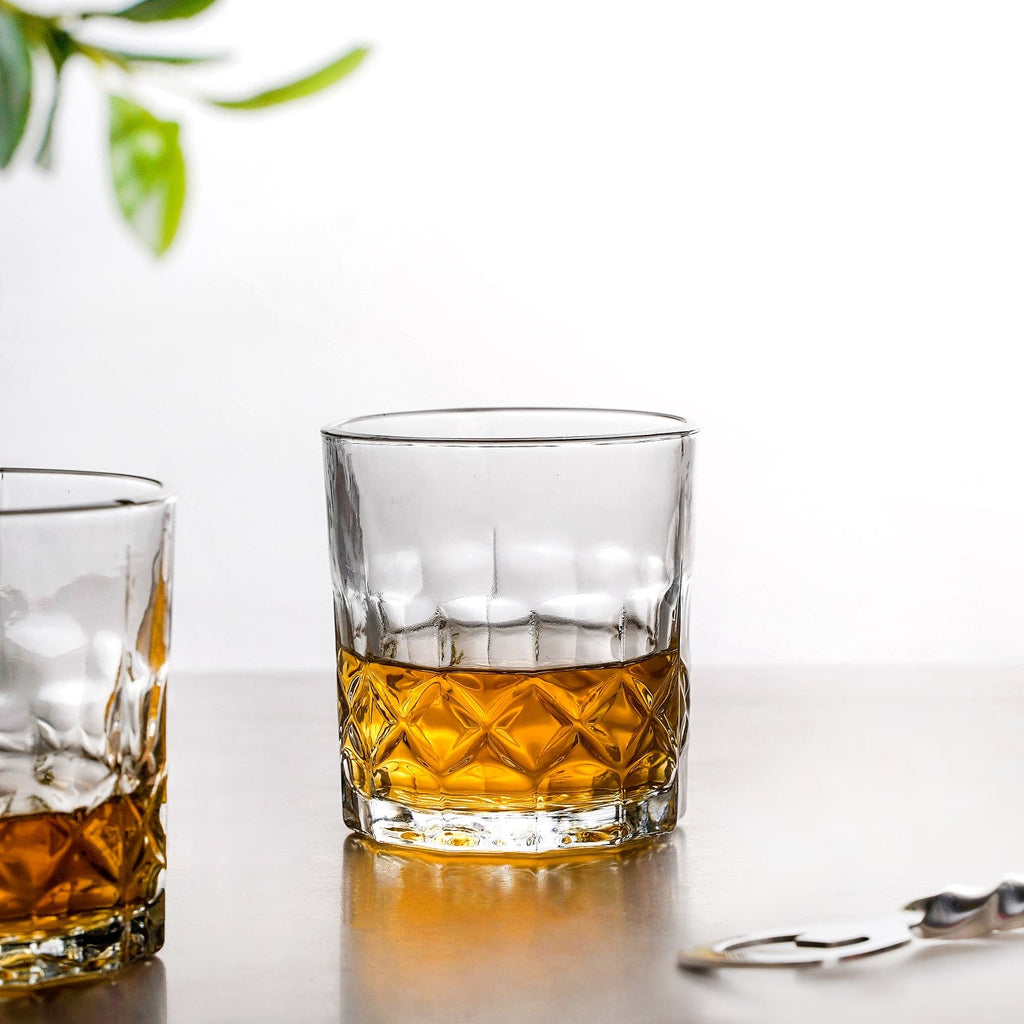 Geometric Embossed Whiskey Glass Set Of 6 230ml Nestasia