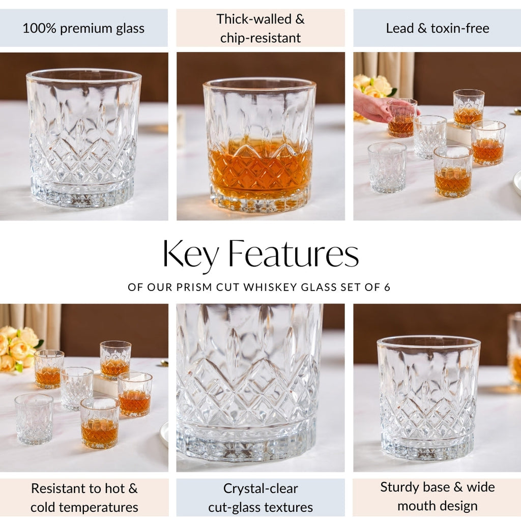 Prism Cut Whiskey Glass Set Of 6 230ml Nestasia