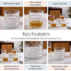 Geometric Embossed Scotch Glass Large Set Of 6 310ml Nestasia