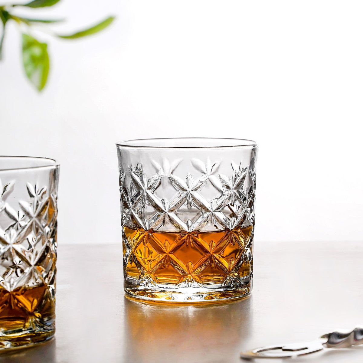 Luxury Whiskey Glass Crosshatch Pattern Set Of 6 310ml Nestasia