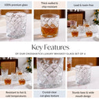 Luxury Whiskey Glass Crosshatch Pattern Set Of 6 310ml Nestasia