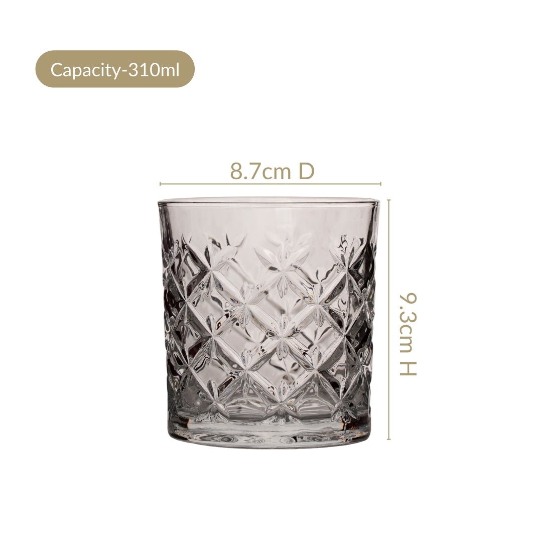 Luxury Whiskey Glass Crosshatch Pattern Set Of 6 310ml Nestasia