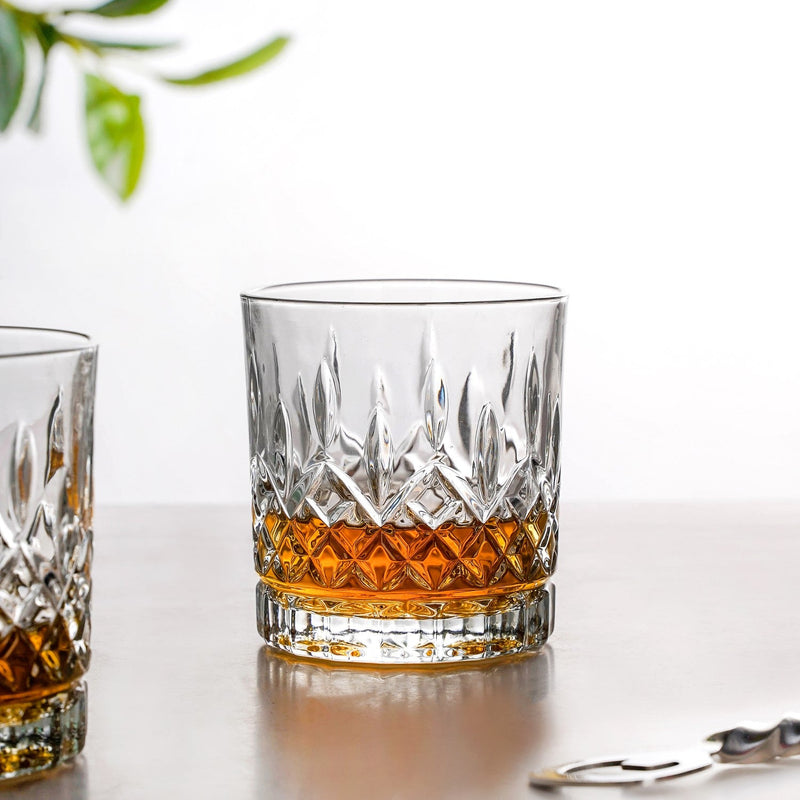 Embossed Heavy Base Old Fashioned Whiskey Glass Large Set Of 6 310ml Nestasia