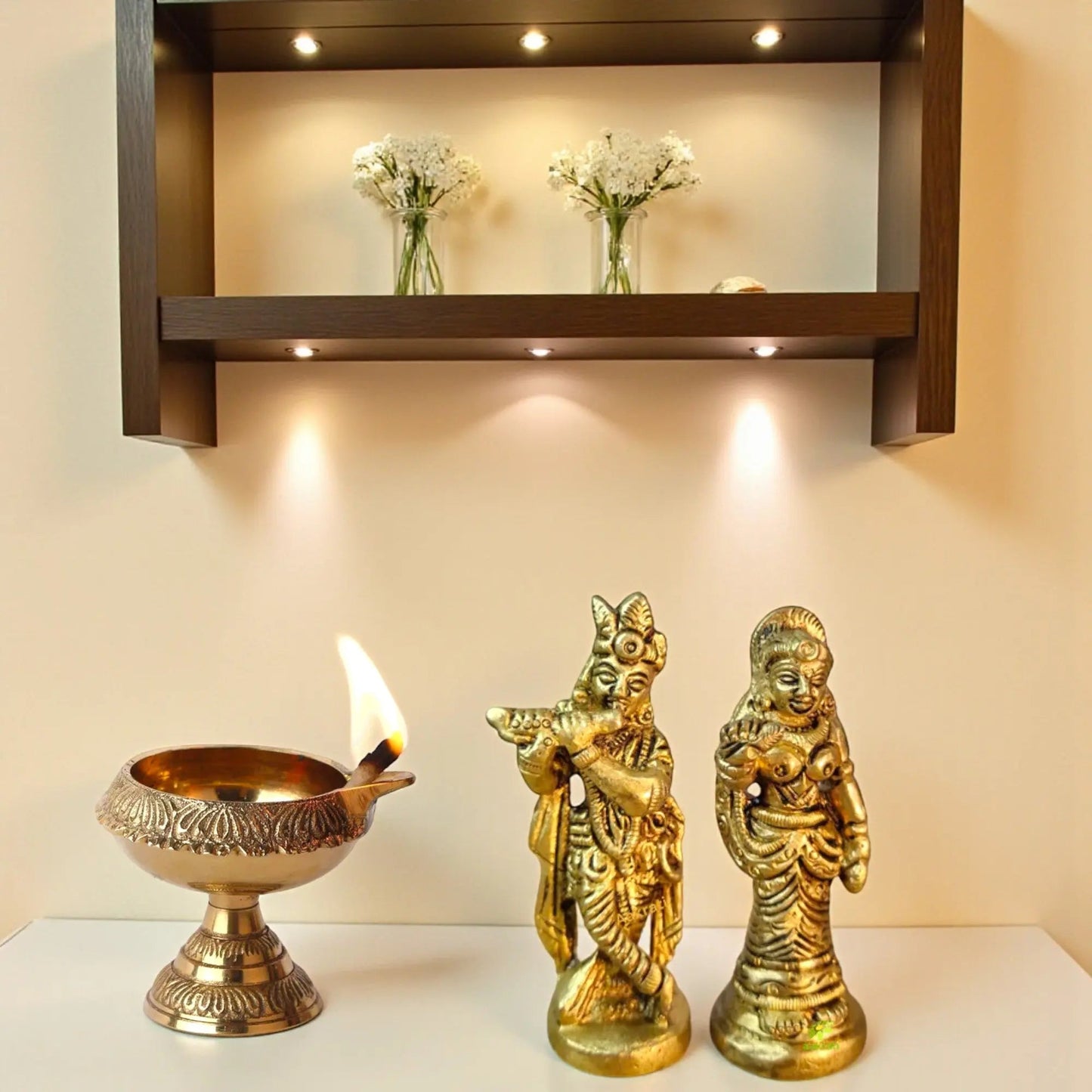 Premium Brass Radha Krishna Statue with Diya | Puja Gift Set for Home Temple | Traditional Hindu Decor Showpiece | Gift Hamoer