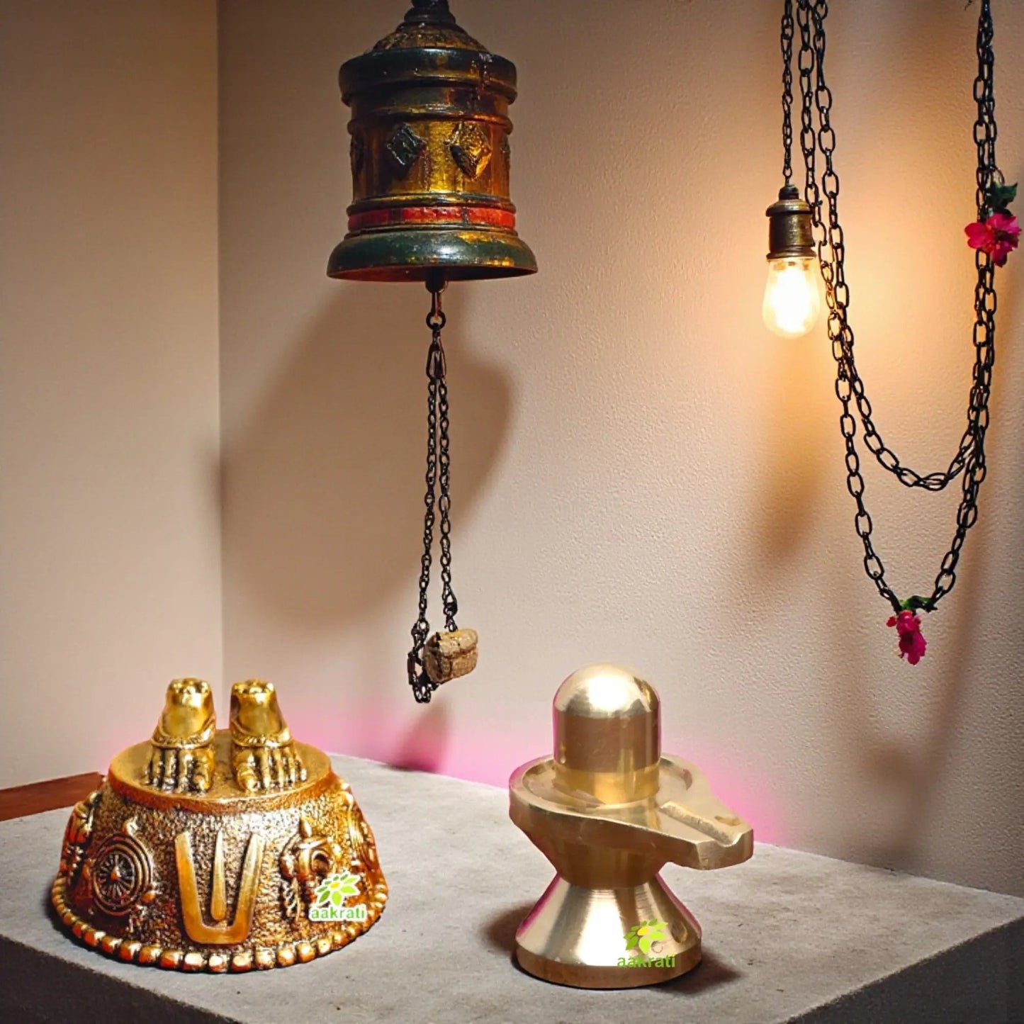 Brass Balaji Charan and Shivling Idol Gift Combo | Hindu Puja Set for Home Temple, Vastu, Housewarming, Diwali & Spiritual Décor | Gift Hamper