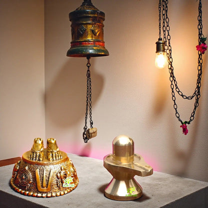 Brass Balaji Charan and Shivling Idol Gift Combo | Hindu Puja Set for Home Temple, Vastu, Housewarming, Diwali & Spiritual Décor | Gift Hamper