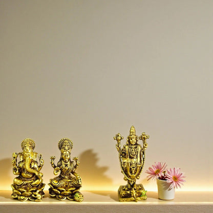 Brass Lakshmi Ganesh Idol Set for Diwali Pooja | Prosperity & Wealth | Traditional Handcrafted Murti for Home & Office | Gift Hamper