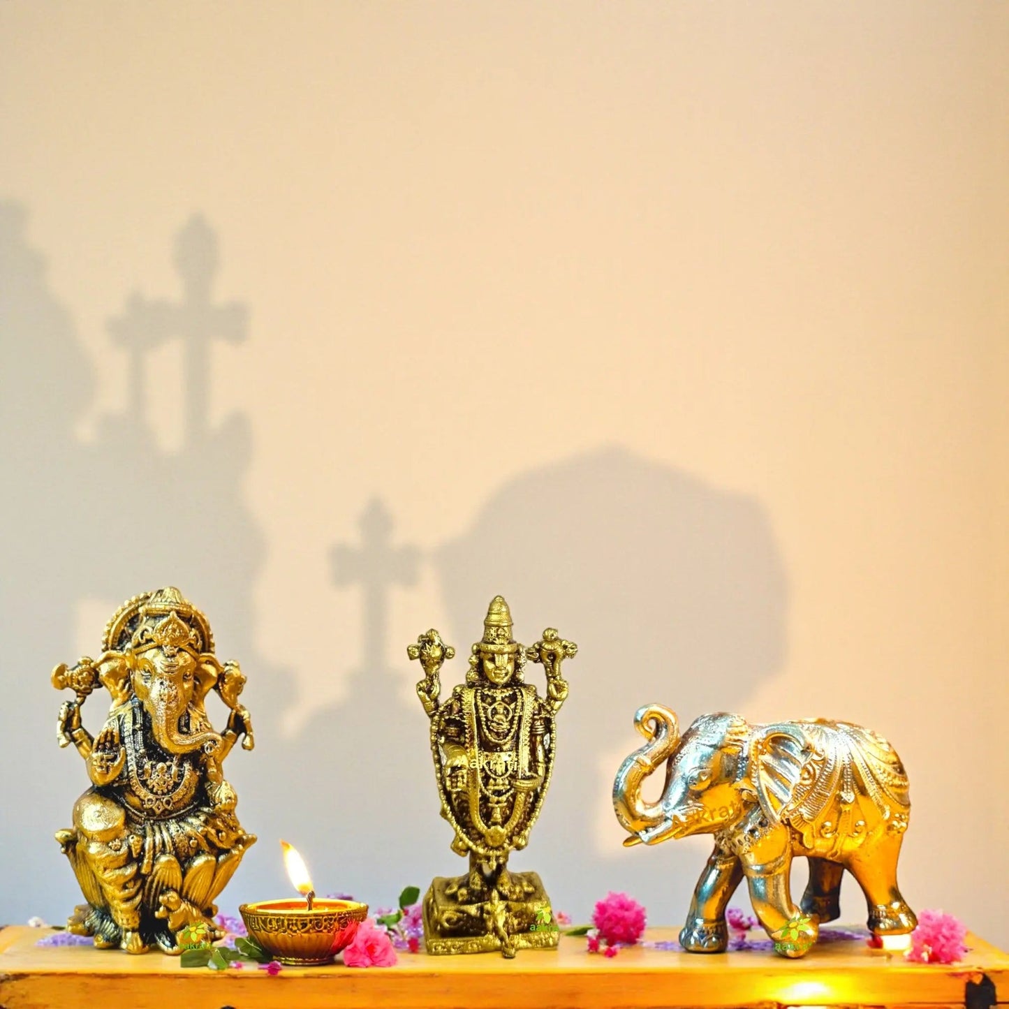 Brass Gift Combo – Ganesh, Balaji & Elephant Idols – Home Décor, Pooja, Diwali Return Gift - Gift Hamper