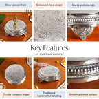 Hibiscus Brass Pooja Chowki With Silver Polish 22x8cm Nestasia