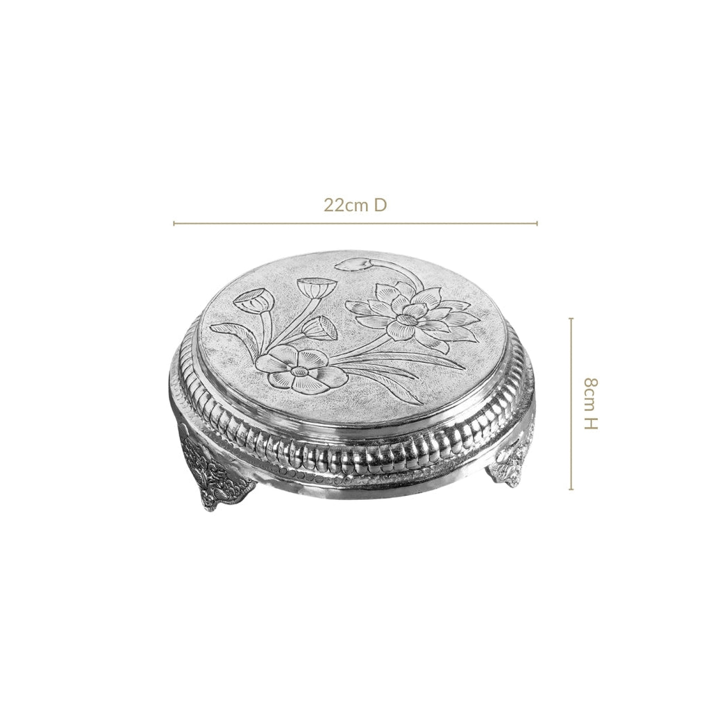 Hibiscus Brass Pooja Chowki With Silver Polish 22x8cm Nestasia