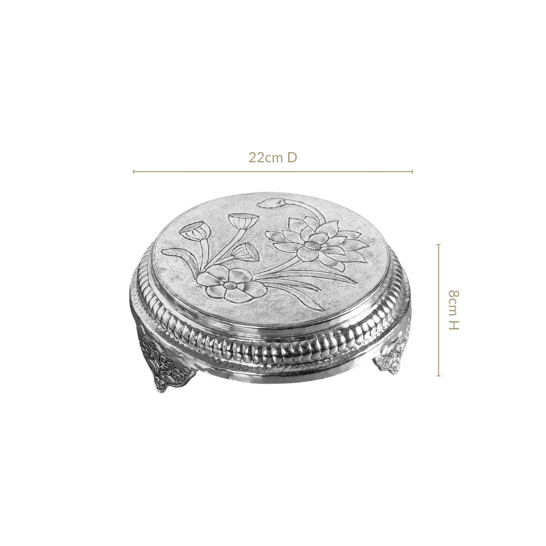 Hibiscus Brass Pooja Chowki With Silver Polish 22x8cm Nestasia