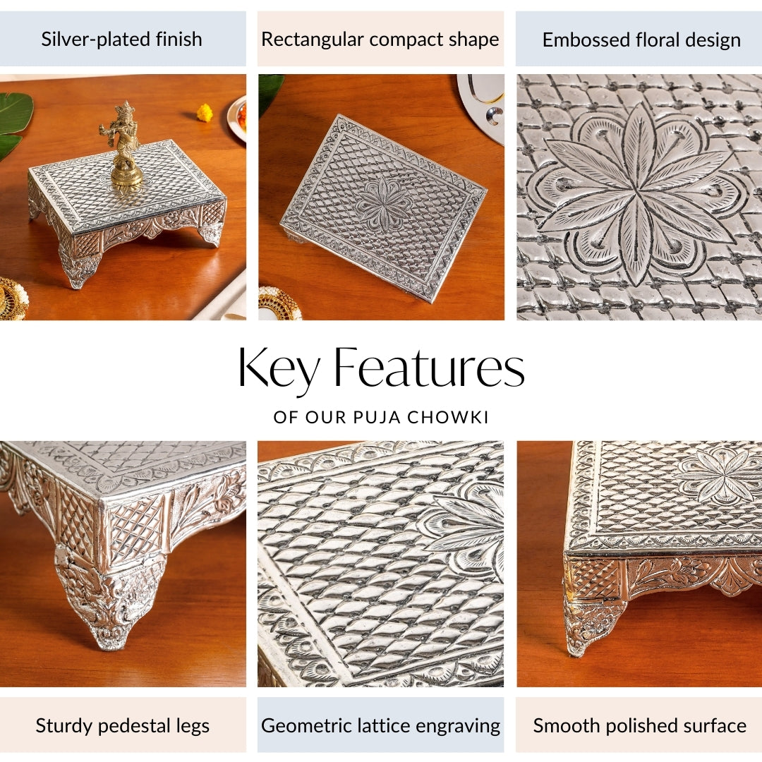 Flora Chowki Brass With Pure Silver Polish 20x15cm Nestasia