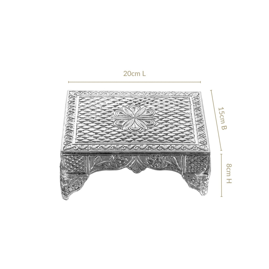 Flora Chowki Brass With Pure Silver Polish 20x15cm Nestasia