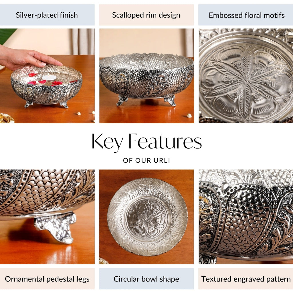 Lustre Brass Urli With Pure Silver Coating 18cm Nestasia
