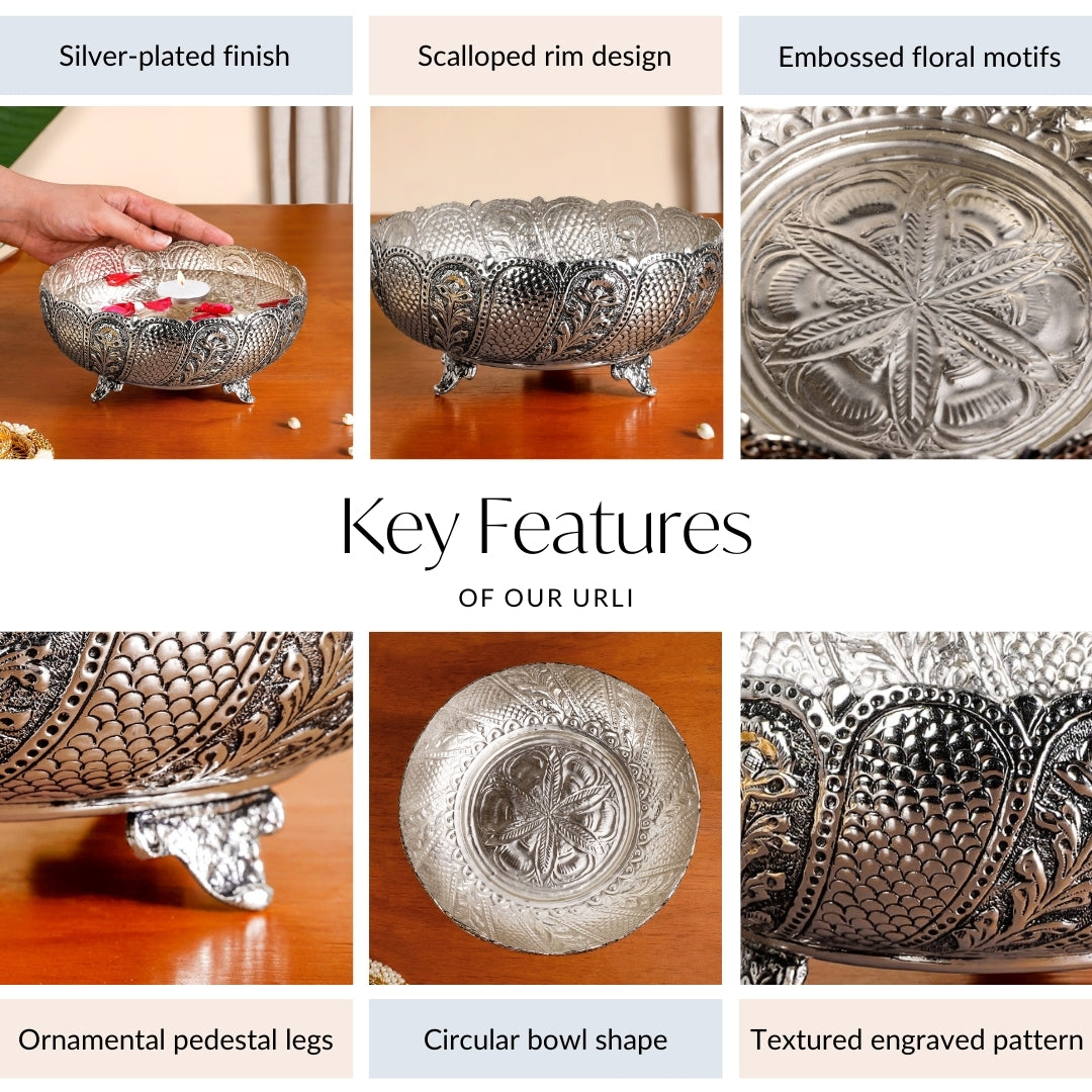 Lustre Brass Urli With Pure Silver Coating 18cm Nestasia