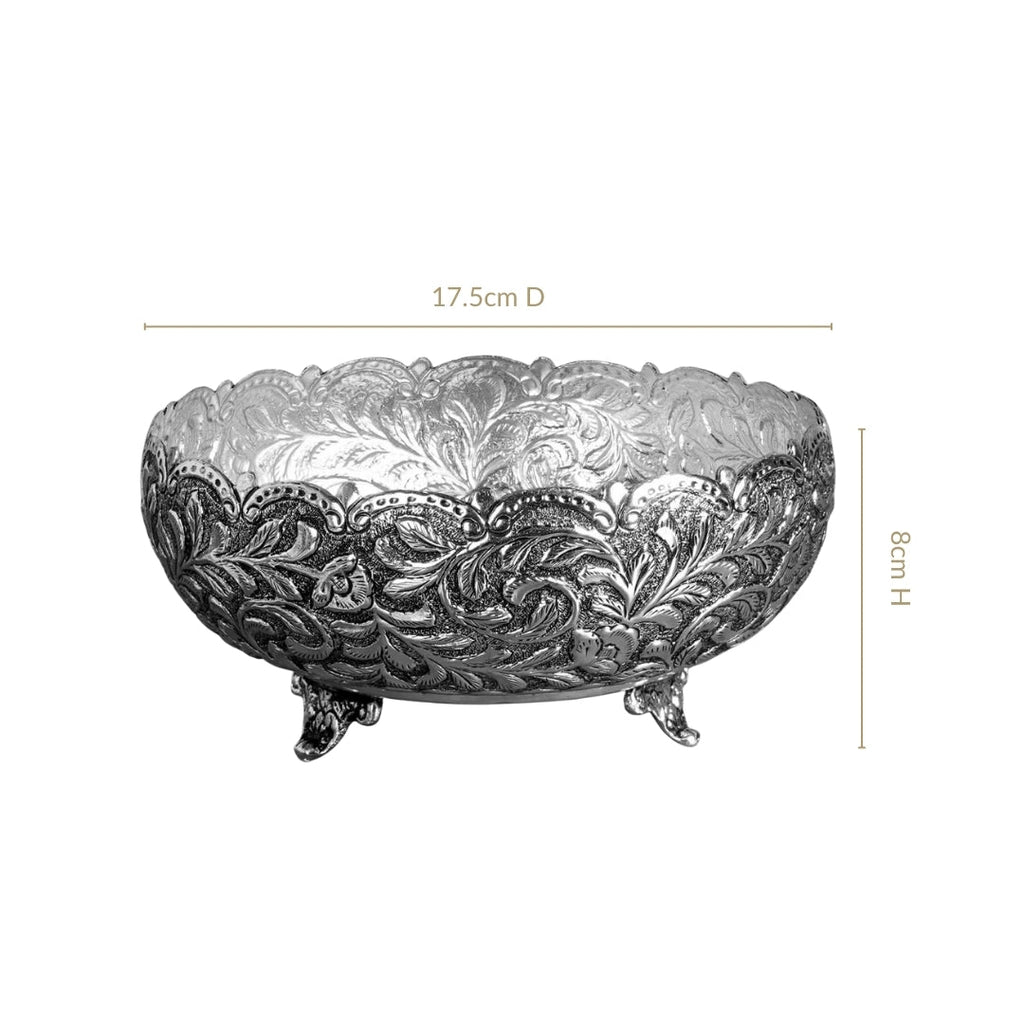 Floral Pure Brass Urli With Silver Polish 17cm Nestasia