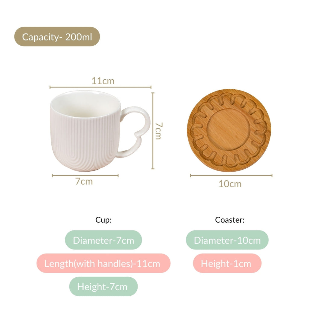 Modern Art Deco Ceramic Cup Set Of 6 With Coasters 200ml Nestasia