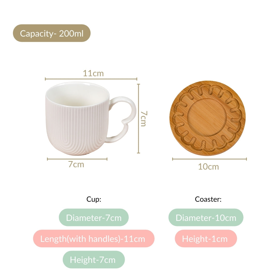 Modern Art Deco Ceramic Cup Set Of 6 With Coasters 200ml Nestasia