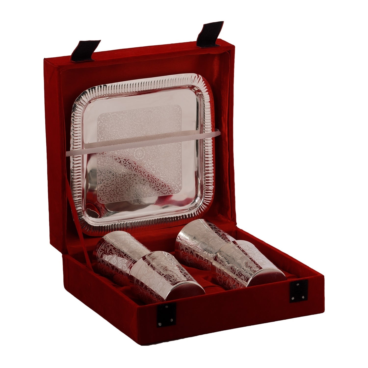 German Silver Glass Set of 4 with Velvet Box Kafalo