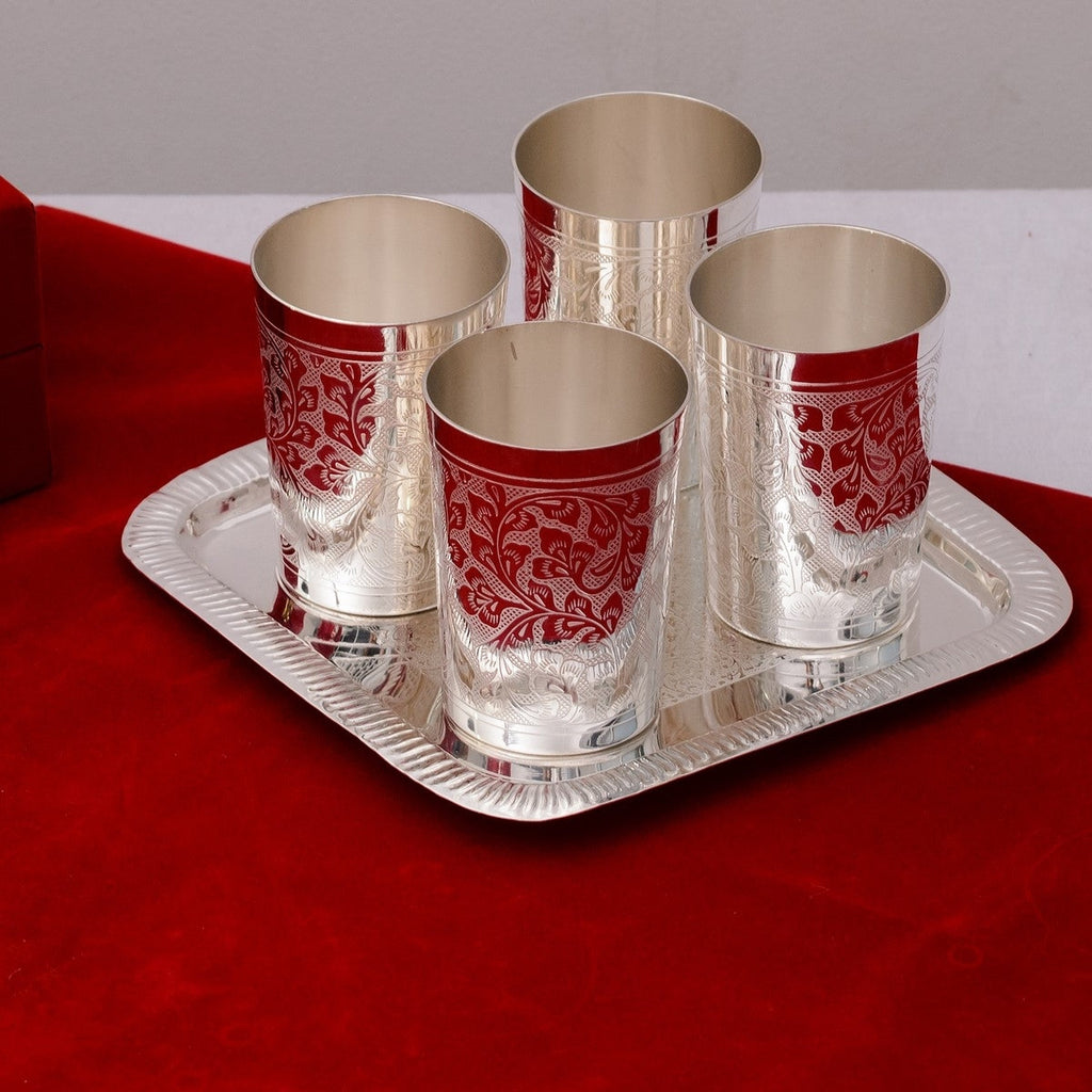 German Silver Glass Set of 4 with Velvet Box Kafalo